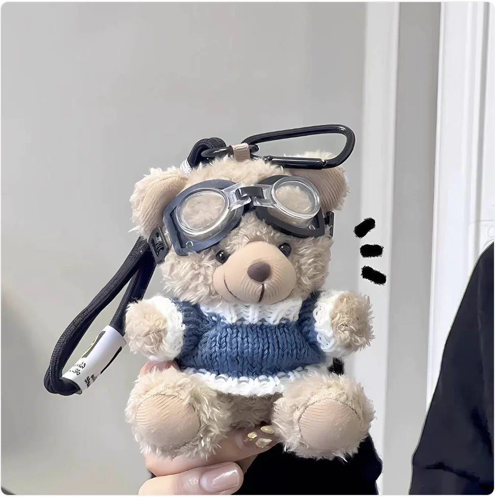 Cartoon Pilot Bear Plush Keychain