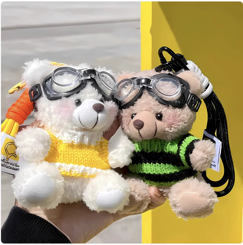 Cartoon Pilot Bear Plush Keychain