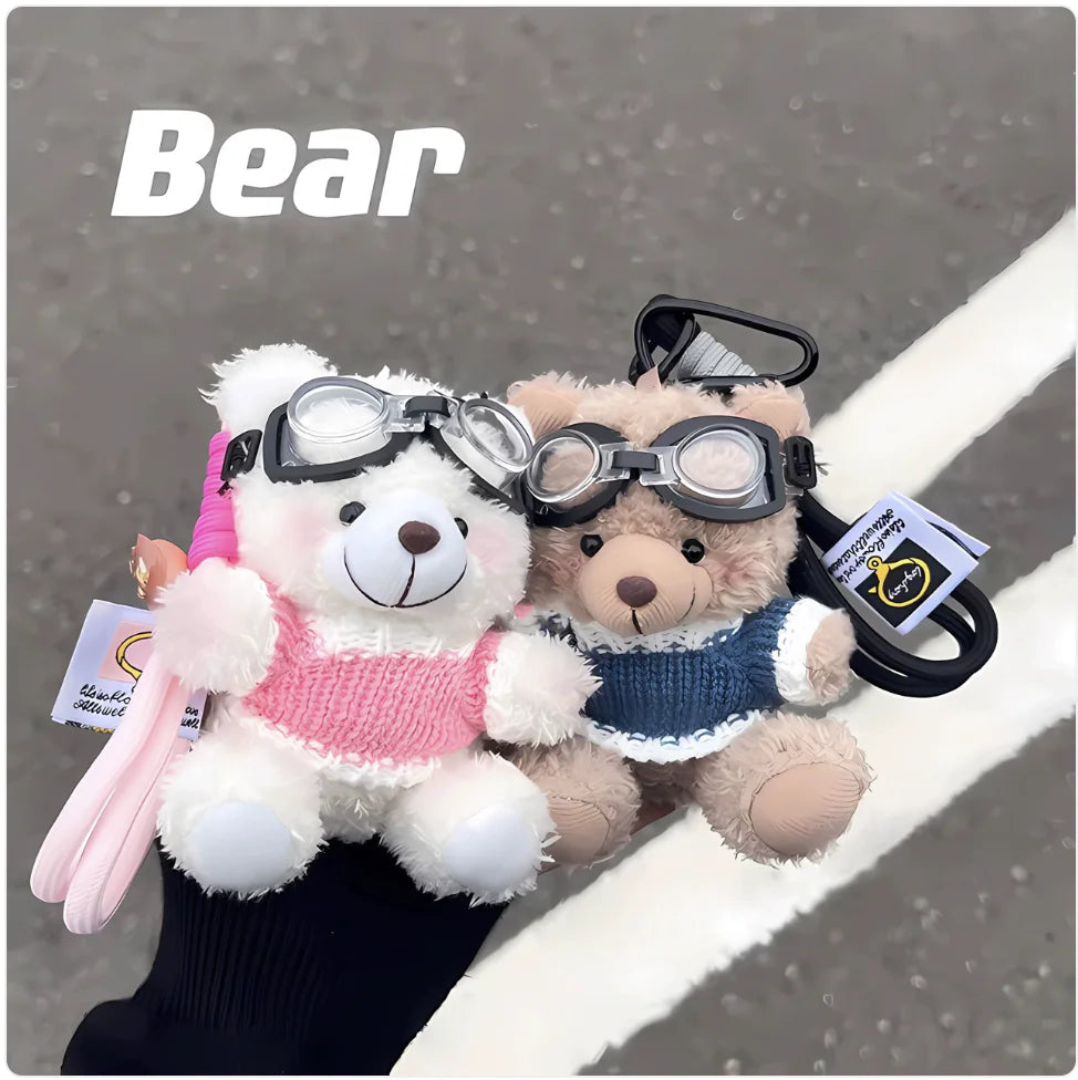 Cartoon Pilot Bear Plush Keychain