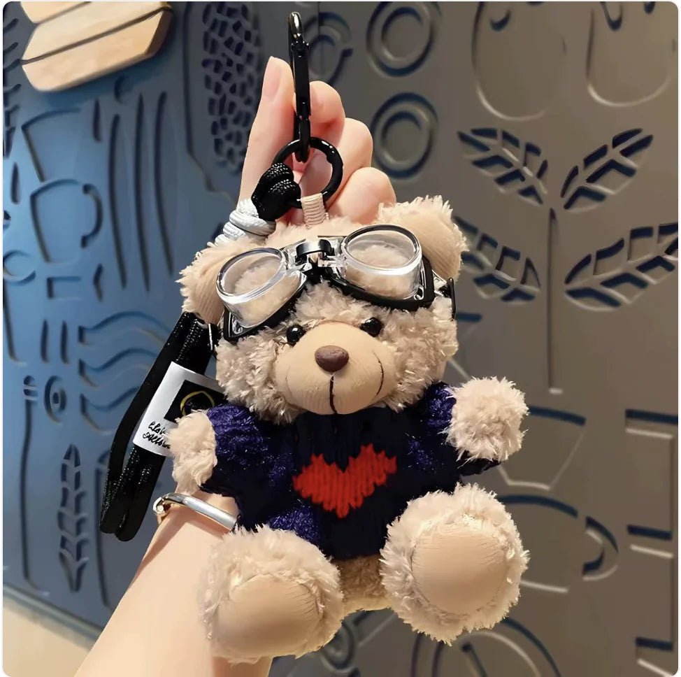 Cartoon Pilot Bear Plush Keychain