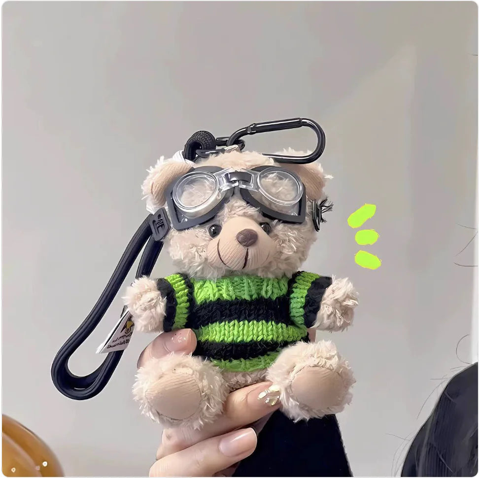 Cartoon Pilot Bear Plush Keychain