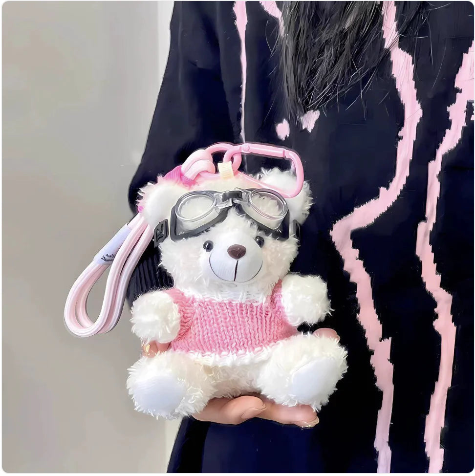 Cartoon Pilot Bear Plush Keychain